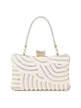 Pearl Clutch Beaded Evening Handbag Bridal Wedding Purse with Chain Strap